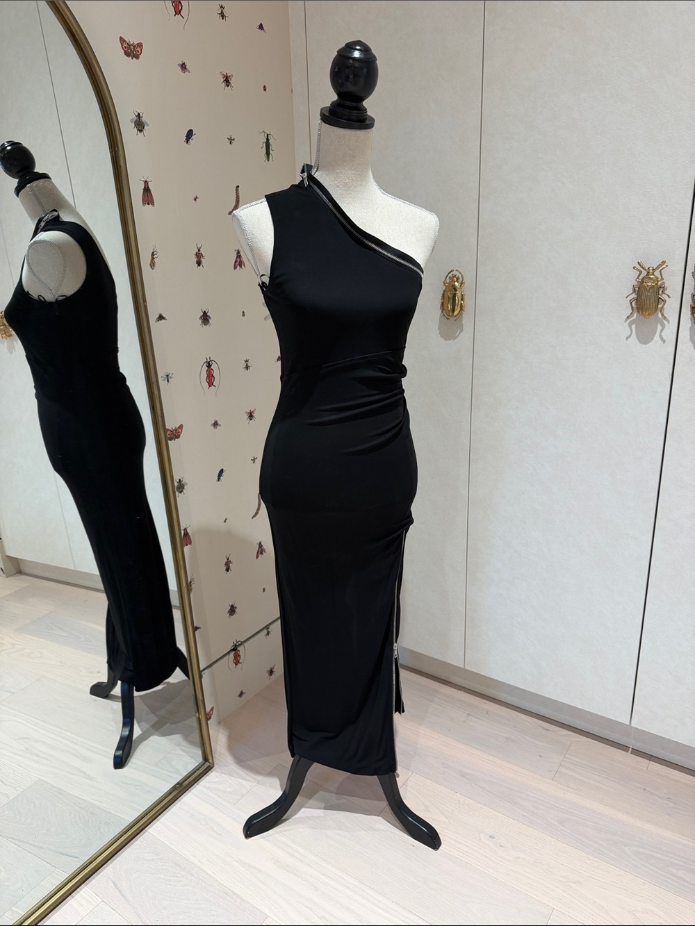 Helmut Lang Black One-Shoulder Midi Dress